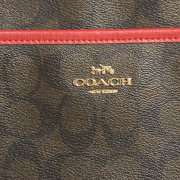 COACH Signature File (Imitation Gold/Brown/Carmine) Crossbody Bag - Picture 2 of 9